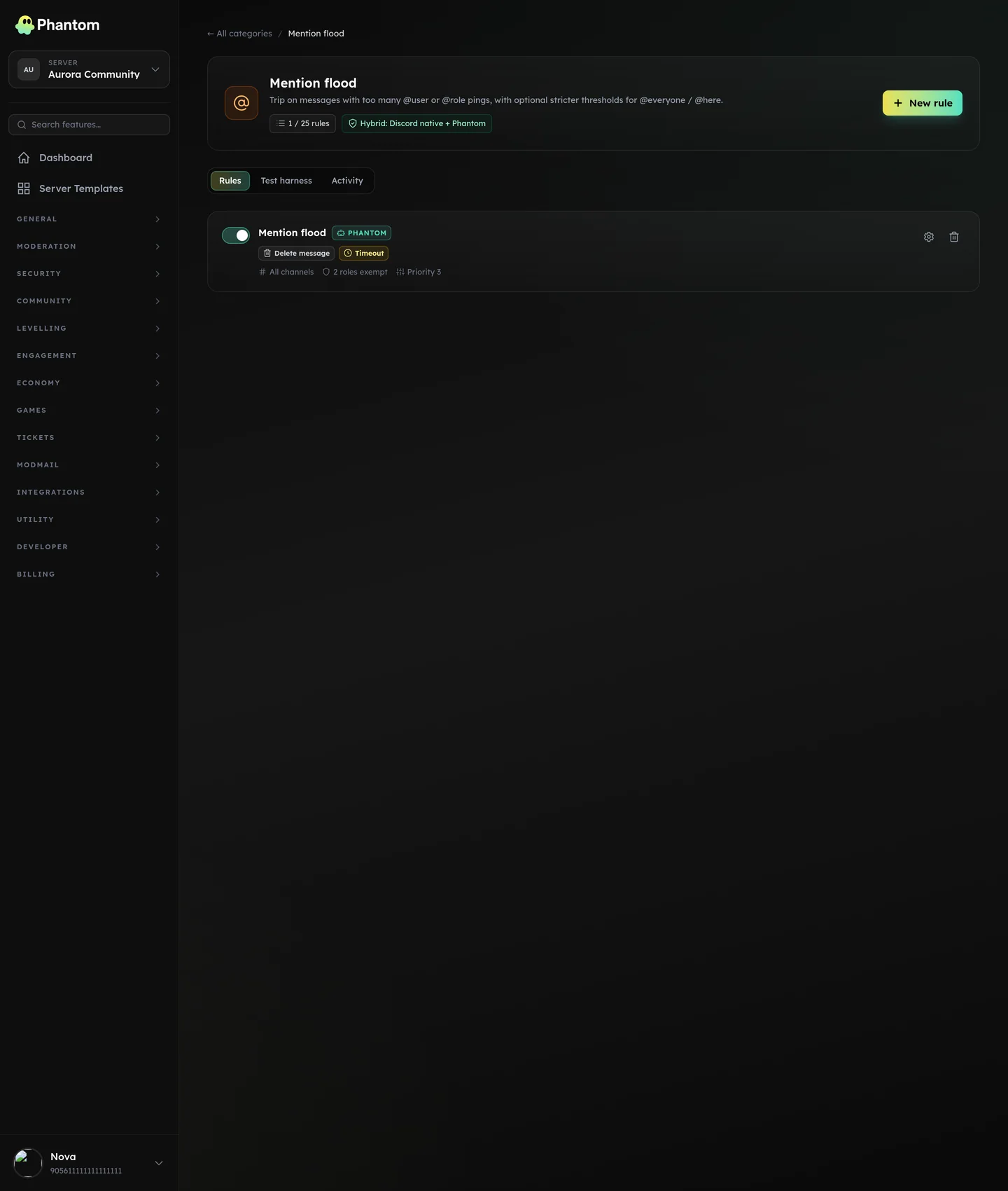 Phantom mention flood automod settings for Discord limiting mass pings