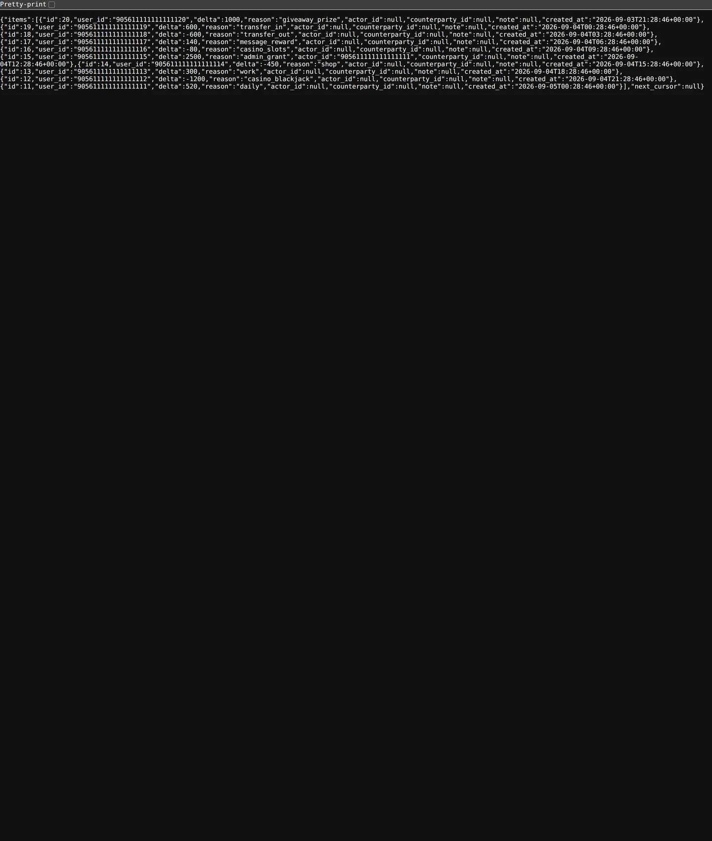Phantom economy ledger showing every currency grant, spend and transfer in a Discord server
