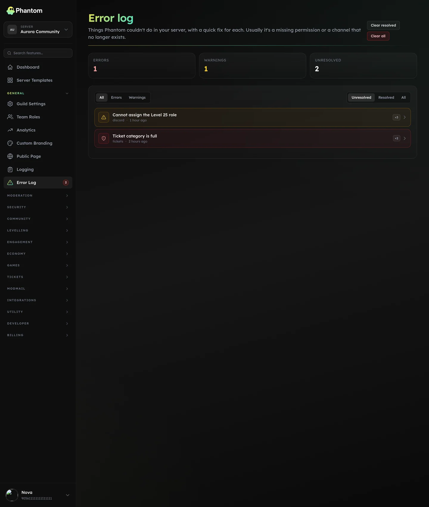 Phantom error log listing problems Phantom hit in a Discord server and how to fix them