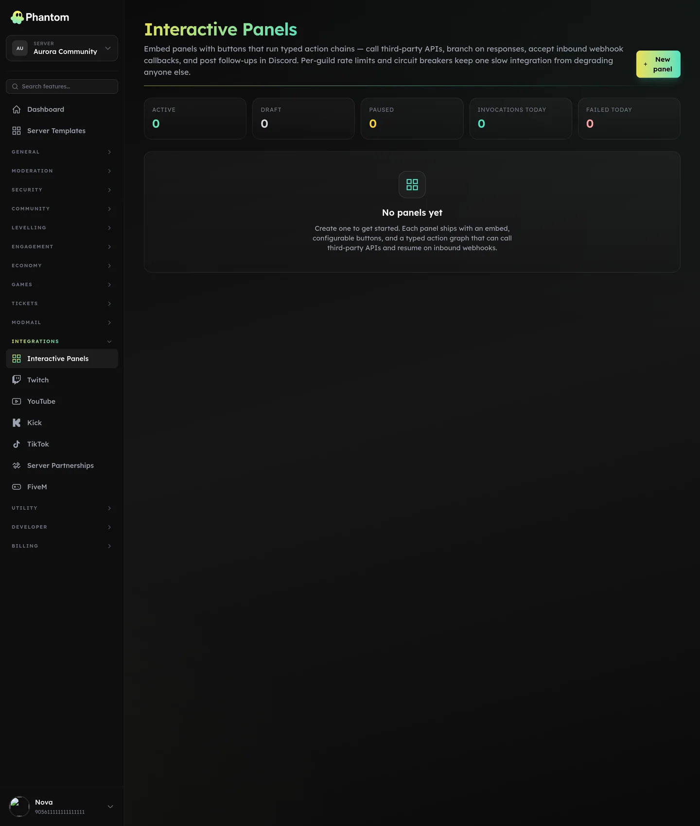 Phantom interactive panels builder wiring Discord buttons to actions and webhooks